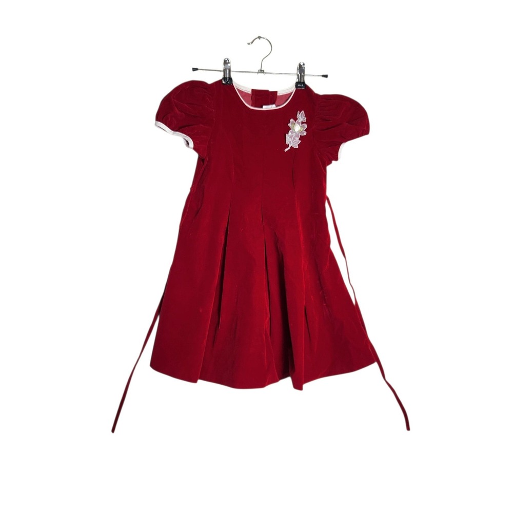 Rose Cottage Girls Red Velvet Holiday Christmas Dress Size 7 Floral Applique
